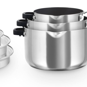 Zakarian X  Trupro® Nonstick Stainless Steel Stacking Sauce Pan Set - Compact Cookware Set for Everyday Cooking - Non-Stick, Space-Saving, and Oven-Safe - Black, 6-Piece Set