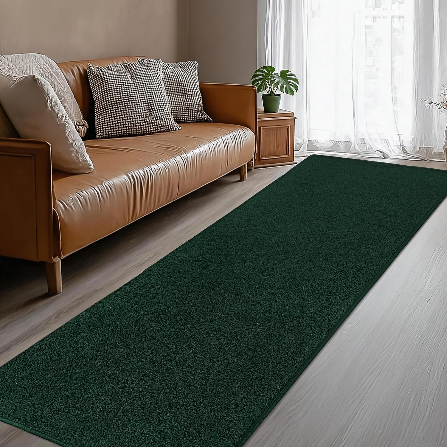 Large Modern Runner Rugs for Living Room Bedroom, 2X8 Feet Dark Green Ultra Soft Thickened Memory-Foam Indoor Rug, Comfy Aesthetic Solid Minimalist Carpets for Girls Boys Nursery Dorm Home Decor - Image 6