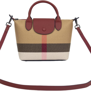 Mini Vintage Plaid Purse Small Handbags for Women Convertible | Small Adjustable, Structured Satchel, Stiff Canvas, Genuine Leather