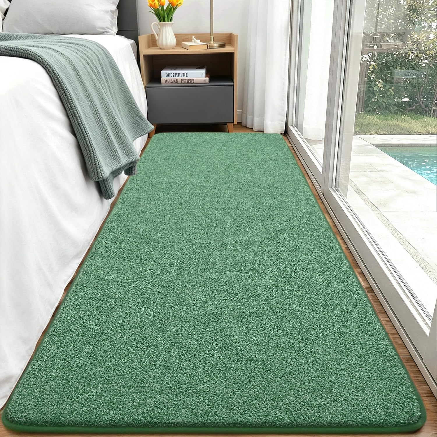 Soft Hallway Runner Rug, 2X8 Bedside Runner Rugs for Bedroom Living Room Non Slip Washable Modern Memory Foam Rug Low Pile Kitchen Runner Rugs for Nursery Dorm Kids Room Decor Green - Image 4