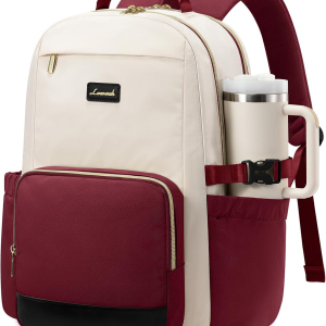 Laptop Backpack for Women with Pouch Pocket for Large Capacity Cup,17 Inch Teacher Nurse College Work Backpack Purse,Waterproof Laptop Bag Computer Back Pack for Travel, Beige-Red-Black