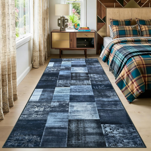 Modern Runner Rug for Living Room, 2X6 Washable Rugs for Bedroom Hallway, Geometric Patchwork Runner Rug Non-Slip Indoor Throw Carpet for Entryway Kitchen Office Home Decor, Blue