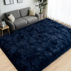 Large Area Rugs for Living Room Bedroom, 9X12 Feet Navy Blue Fluffy Shag Rug, Ultra Soft Shaggy Plush Fuzzy Modern Indoor Throw Floor Carpet for Girls Boys Dorm Nursery Home Decor Aesthetic