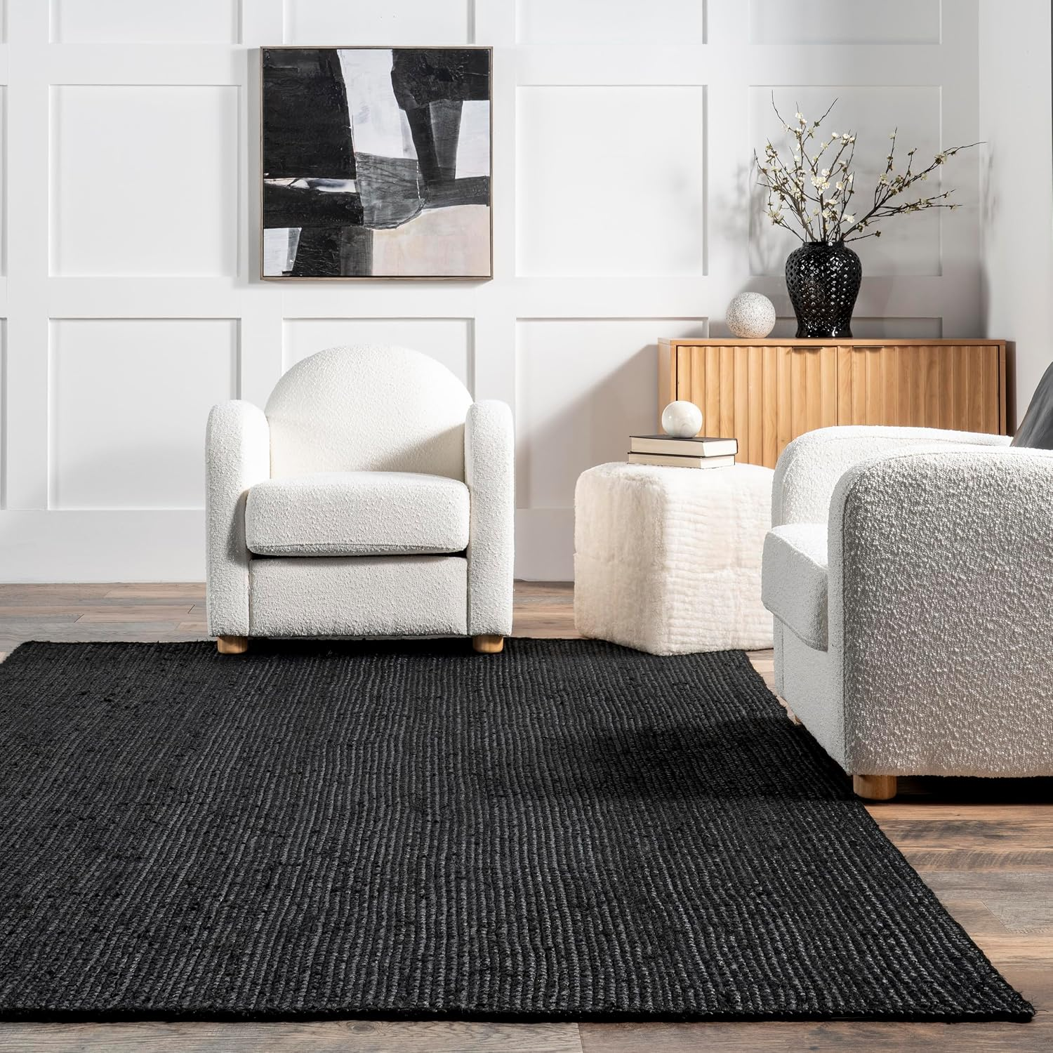 8X10 Rigo Jute Hand Woven Area Rug, Black, Solid Farmhouse Design, Natural Fiber, for Bedroom, Living Room, Dining Room, Hallway, Office, Kitchen, Entryway - Image 9