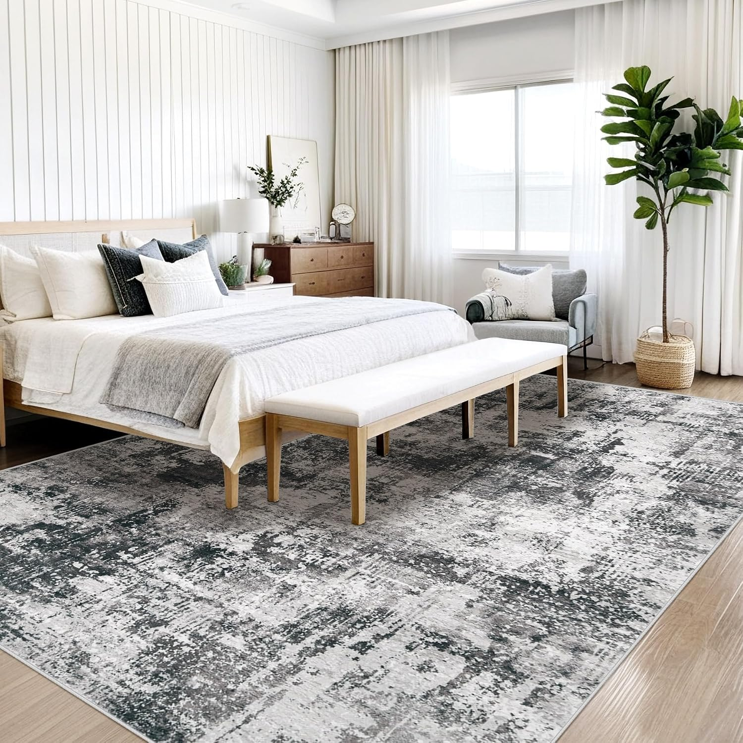 8X10 Area Rug for Living Room: Washable Abstract Soft Rugs Non Slip Modern Stain Resistant Low Pile Carpet for Dining Room Bedroom Nursery Office (Black Grey, 8'X10') - Image 4