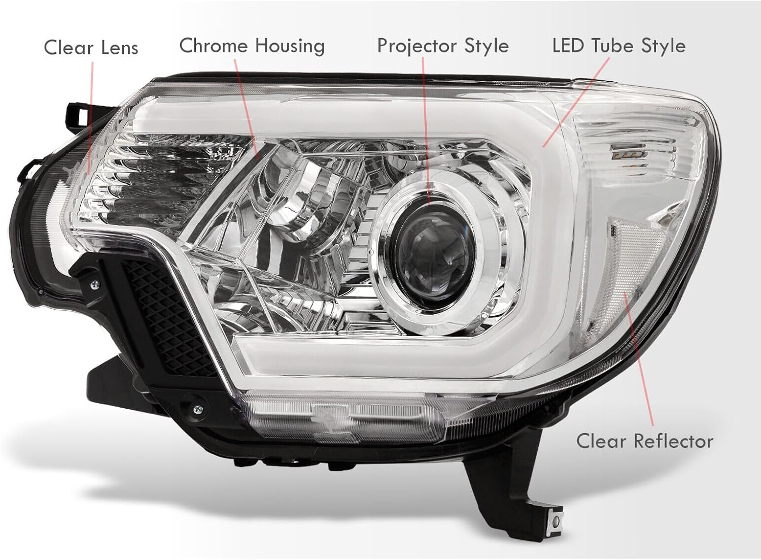 LED DRL Tube Bar Driving Projector Headlights Corner Signal Lamps Headlamps Assembly Pair Left + Right Compatible/Replacement for Tacoma Pickup Truck 2012 2013 2014 2015 12 13 14 15 - Image 6