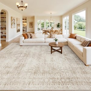 10X14 Area Rug for Living Room: Vintage Boho Neutral Washable Rug Indoor Soft Large Area Rug Carpet for Bedroom Nursery Farmhouse Dining Room Office Floor Non-Slip Low Pile under Table Rug Brown