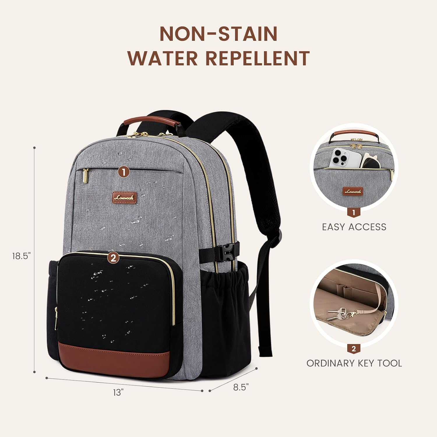 Laptop Backpack for Women with Pouch Pocket for Large Capacity Cup,17 Inch Teacher Nurse College Work Backpack Purse,Waterproof Laptop Bag Computer Back Pack for Travel, Grey-Black-Brown - Image 4
