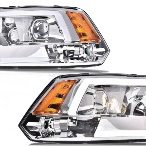 LED DRL Headlights Assembly Compatible with 2009-2012 Dodge Ram 1500 2500 3500 Head Lamps（Clear Lens Chrome Housing Amber Reflector） Only for Quad Models Faros Conjunto De Faros