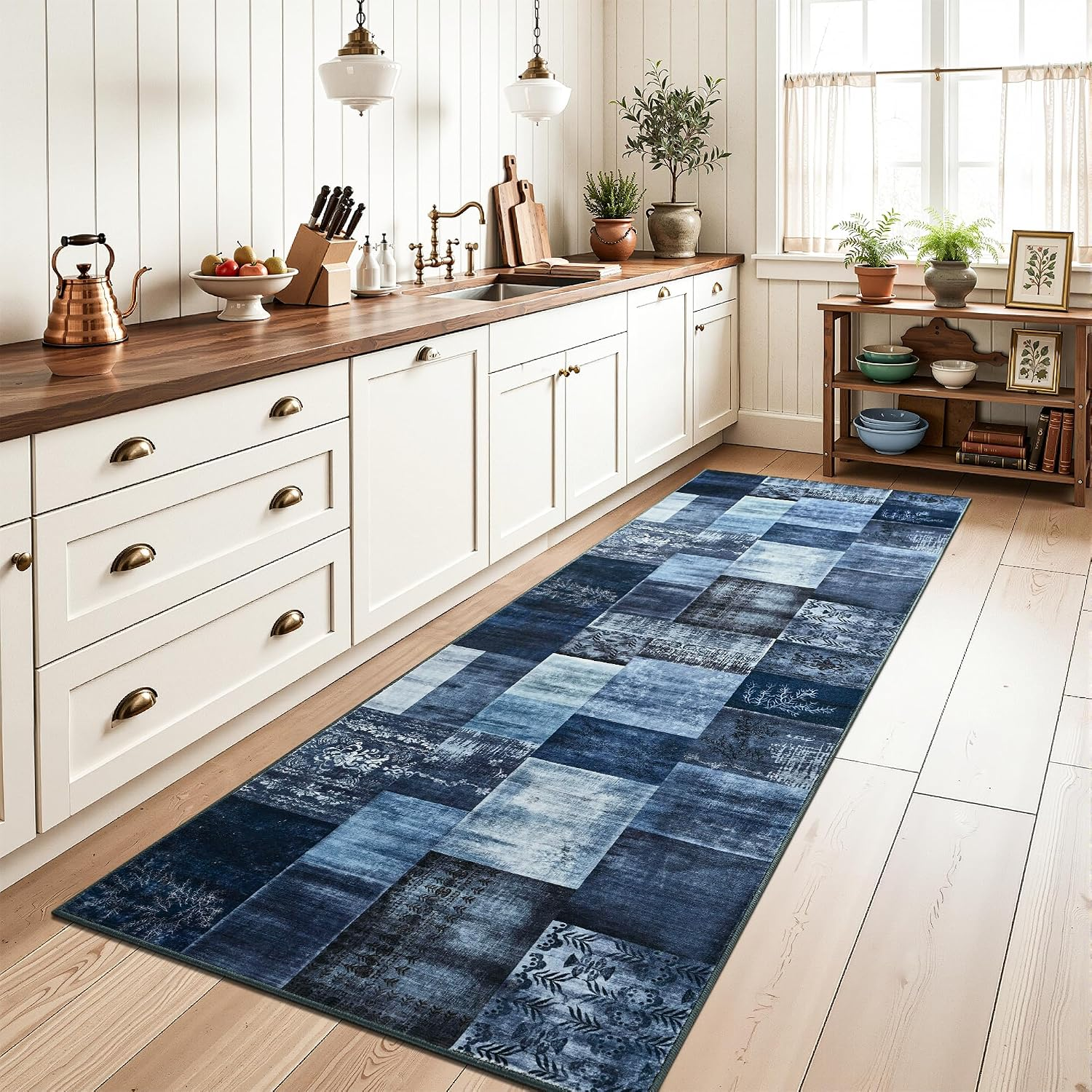 Modern Runner Rug for Living Room, 2X6 Washable Rugs for Bedroom Hallway, Geometric Patchwork Runner Rug Non-Slip Indoor Throw Carpet for Entryway Kitchen Office Home Decor, Blue - Image 5