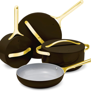 Caraway Non-Stick Ceramic Cookware Set (12 Piece) Pots, Pans, Lids and Kitchen Storage - PFAS & PFOA Free - Oven Safe Pan Set & Compatible with All Stovetops - Black