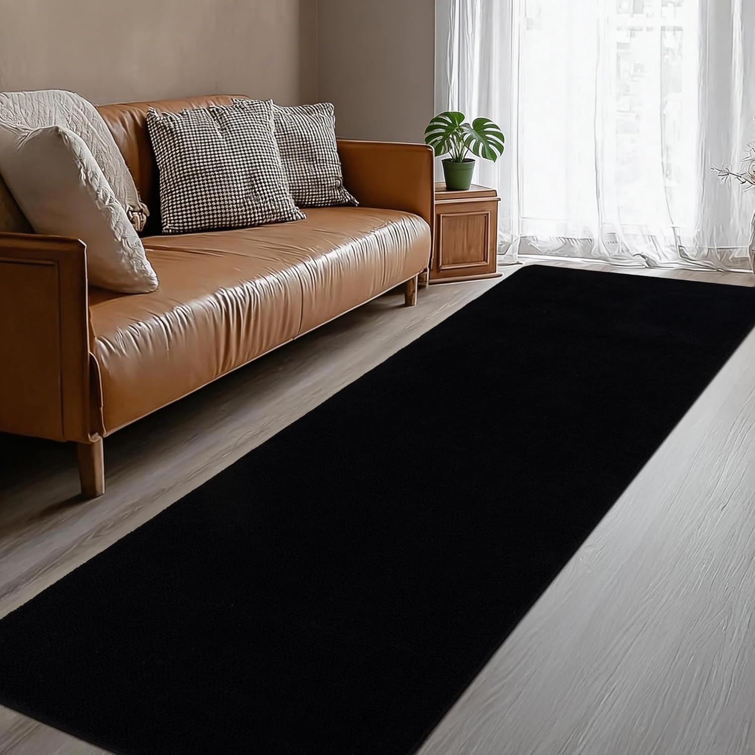 Large Modern Runner Rugs for Living Room Bedroom, 2X8 Feet Black Ultra Soft Thickened Memory-Foam Indoor Rug, Comfy Aesthetic Solid Minimalist Carpets for Girls Boys Nursery Dorm Home Decor - Image 6
