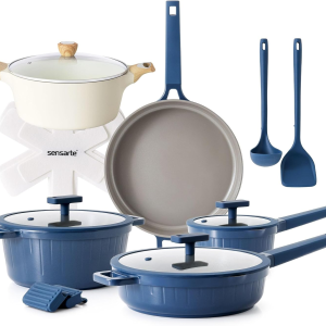 Ceramic Nonstick Cookware Set 15 Piece, Includes 2.6 Quarts Ceramic Nonstick Stock Pot with Lid