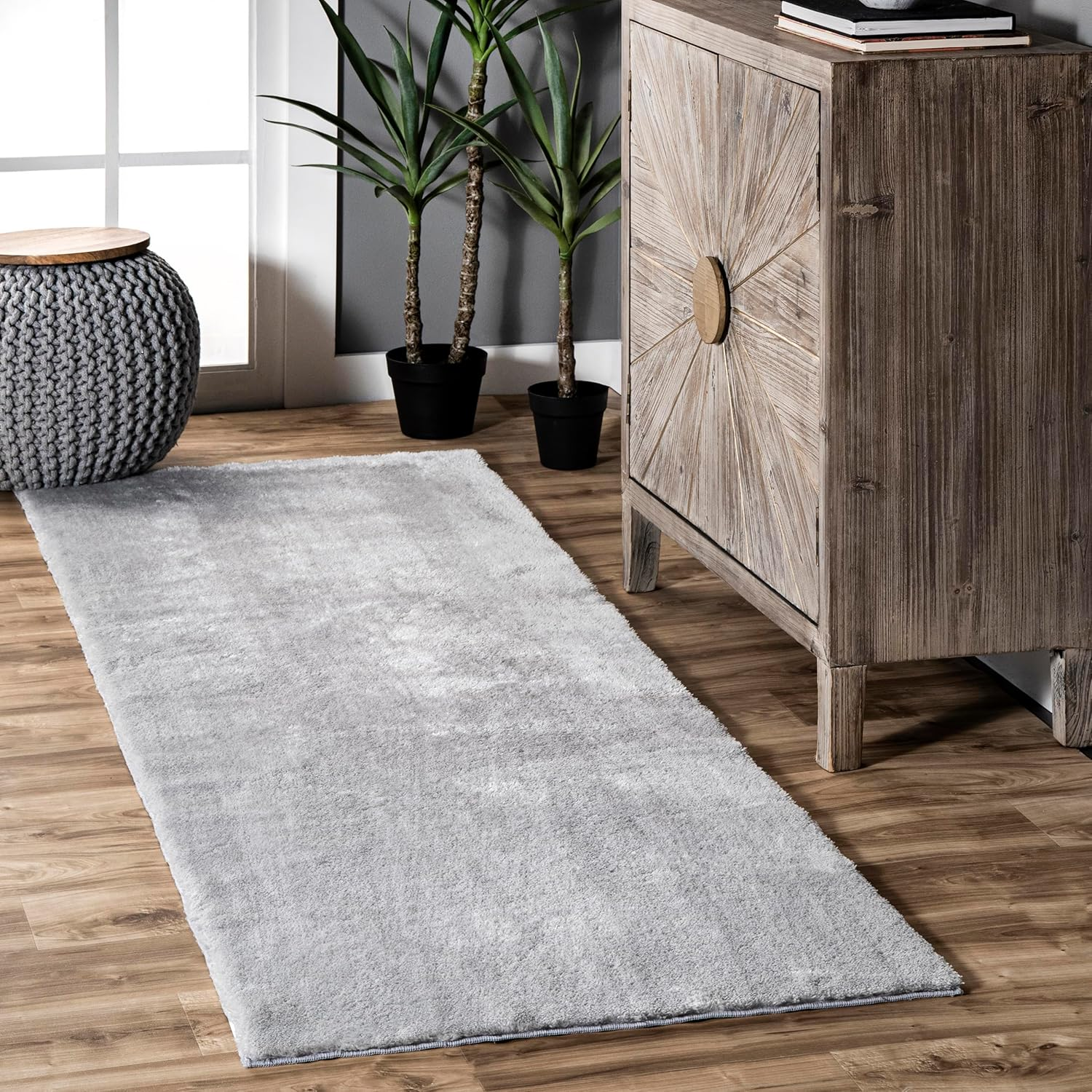 2' X 6' Cozy Plush Area Rug, Machine Washable, Non-Slip, Soft Fluffy Shag Carpet for Living Room Bedroom Kids Room Nursery Home Decor, Loni Light Grey