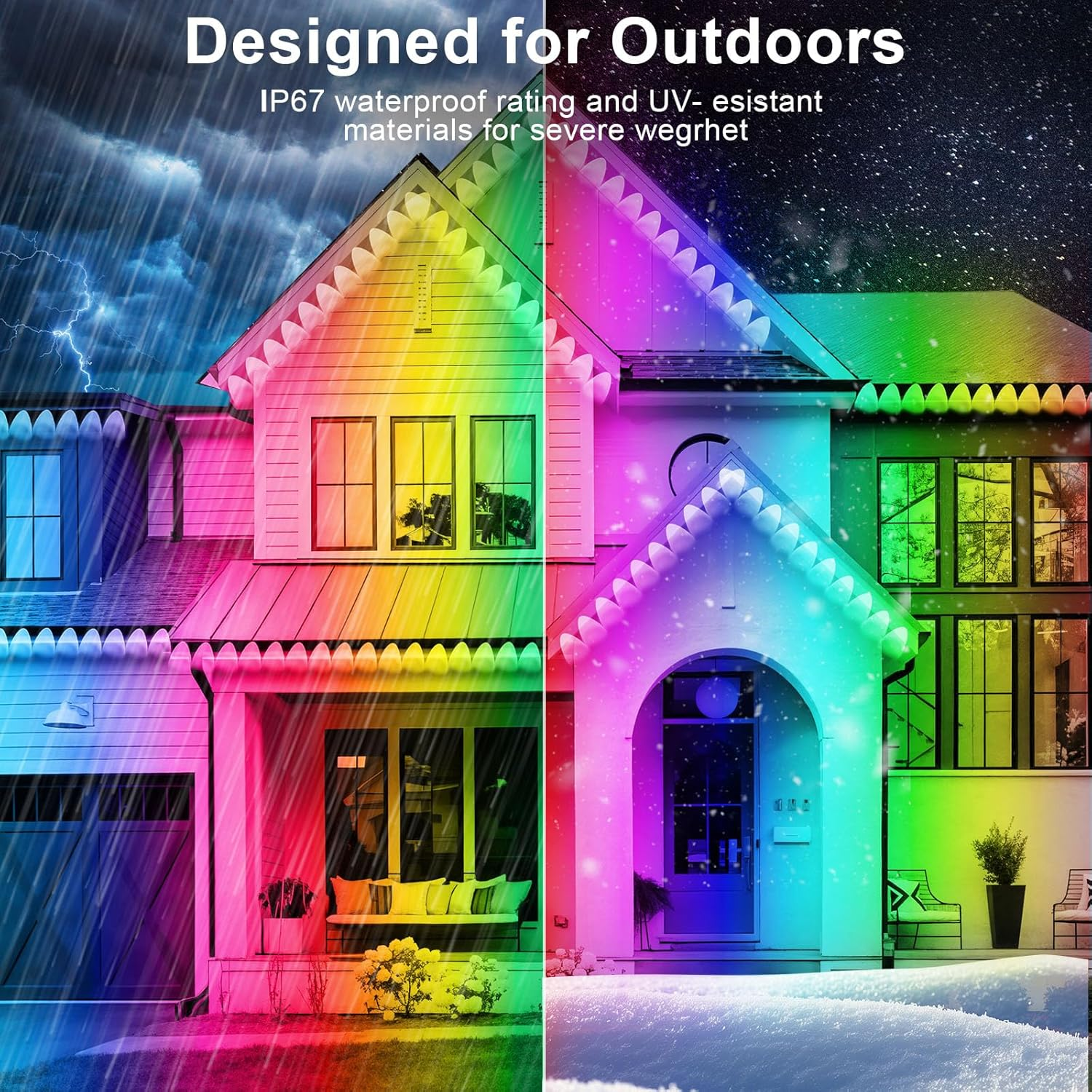 300FT Permanent Outdoor RGB Lights - IP67 Waterproof with Smart App Control Remote,Diy Scene Modes, Music Synchronization,Eaves Lights for Garden Decor,Deck,Christmas - Image 4