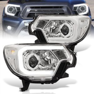 LED DRL Tube Bar Driving Projector Headlights Corner Signal Lamps Headlamps Assembly Pair Left + Right Compatible/Replacement for Tacoma Pickup Truck 2012 2013 2014 2015 12 13 14 15
