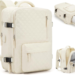 Travel Carry on Backpack for Women, Waterproof Laptop Backpack for Traveling on Airplane Hiking Gym Backpack with USB Charging Port Shoe Compartment, Beige