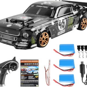RC Drift Car, 1:18 Scale Remote Control Car, 2.4Ghz 4WD 30KM/H High Speed RC Racing Cars with LED Light Strip and 3 Batteries for Adults