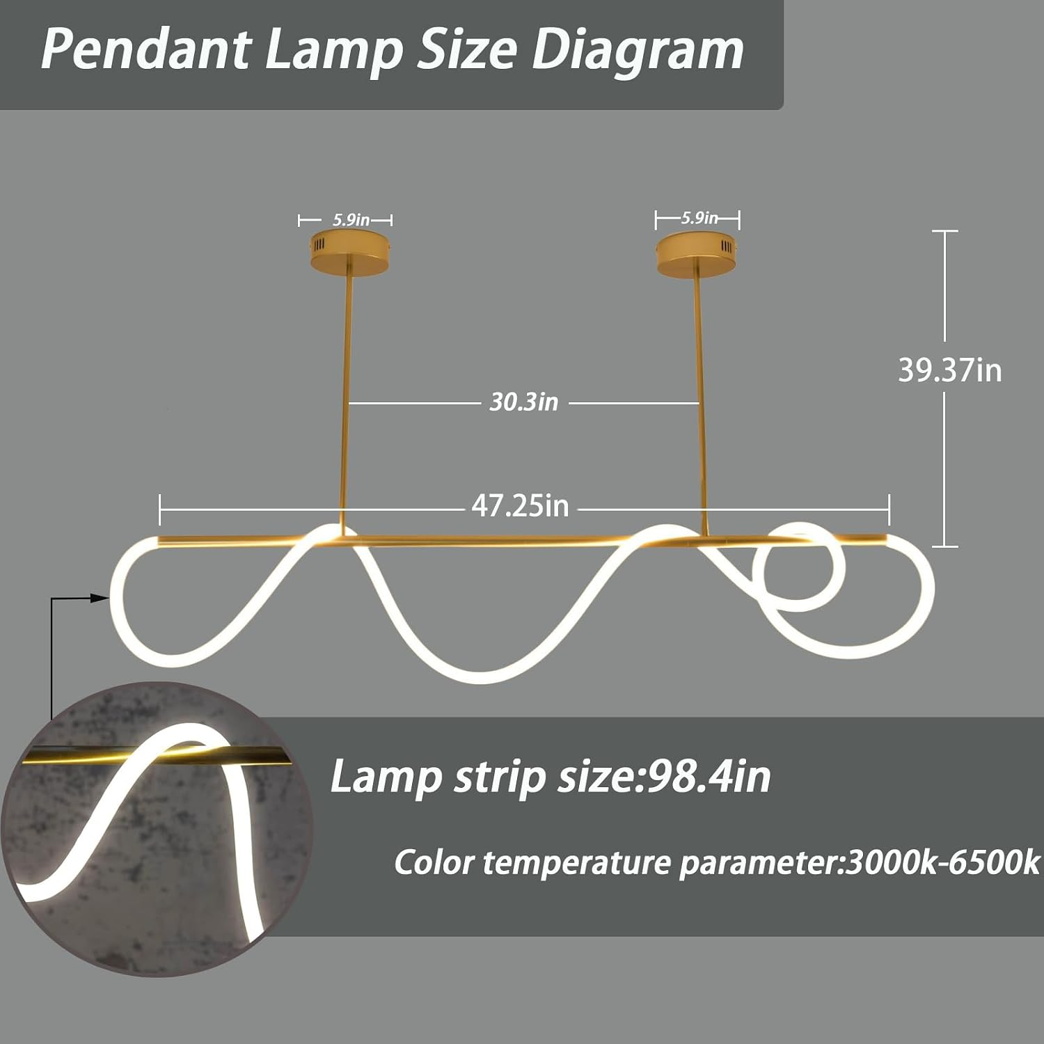 Modern Pendant Lights,Pendant Lights Kitchen Island,Remote Control Dimmable Chandelier Lights,Adjustable Height Led Pendant Light,For Dining Room,Billiard Room Chandeliers (Gold, 47.25In) - Image 8
