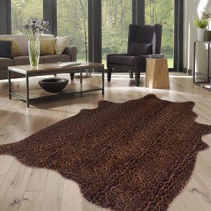 Faux Antelope Cheetah Print Rug, Leopard Rug 6.2X8.2 Faux Animal Print Skin Cheetah Area Rug for Bedroom Living Room Animal Fur Hide Rustic Dark Brown