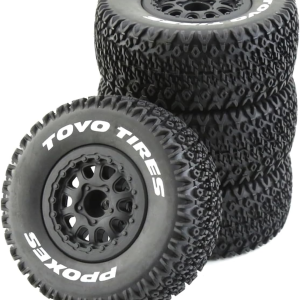 1/10 RC Short Course Truck Tires for All Terrain，Suitable for TRAXXAS Slash4X4 Huanqi 727 ARRMA SENTON 3S Losi Ford Raptor Baja Rey/ 113Mm OD High-Performance Short-Haul Truck Tires（Black）
