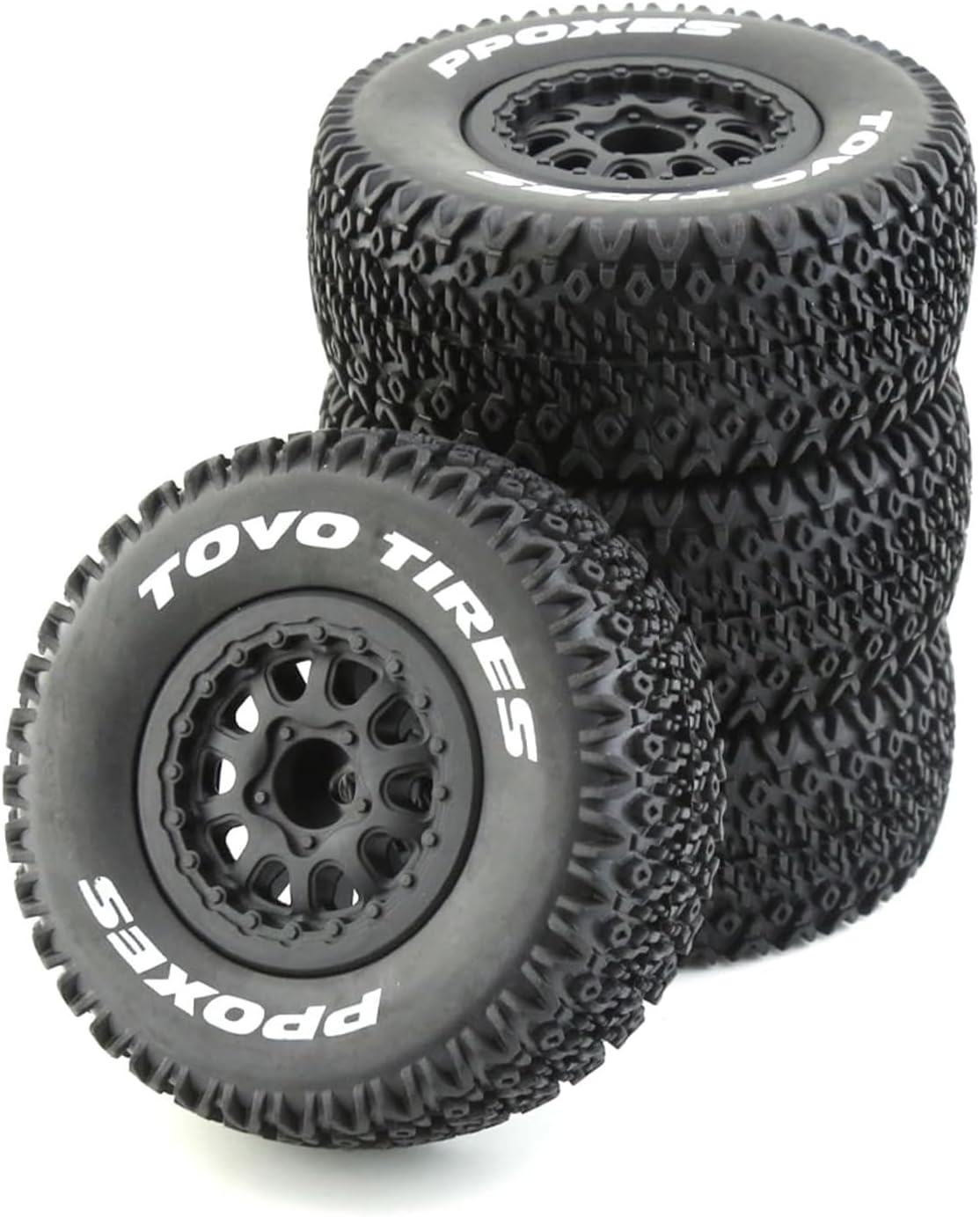 1/10 RC Short Course Truck Tires for All Terrain,Suitable for TRAXXAS Slash4X4 Huanqi 727 ARRMA SENTON 3S Losi Ford Raptor Baja Rey/ 113Mm OD High-Performance Short-Haul Truck Tires(Black)