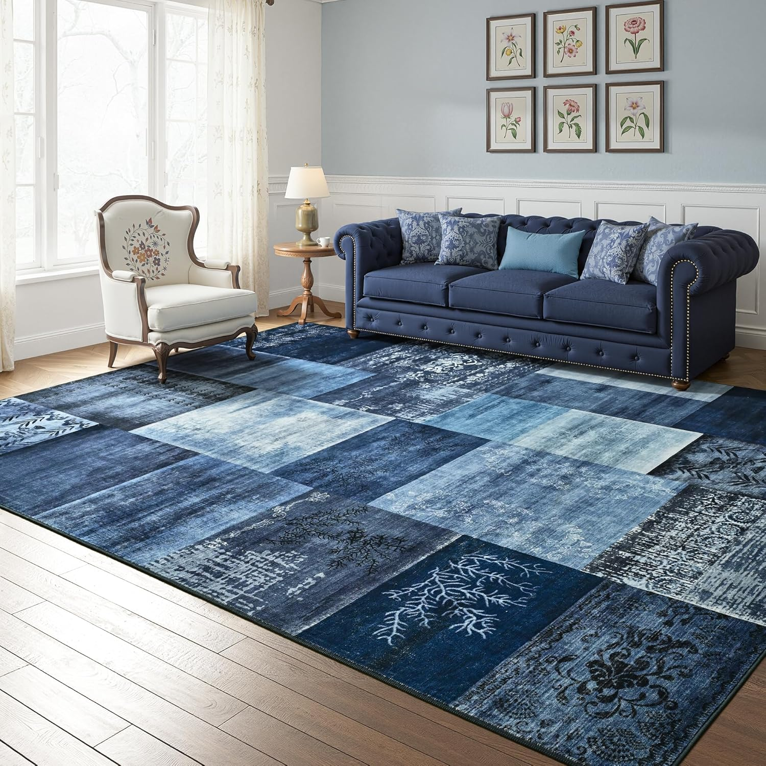 6X9 Blue Area Rugs for Living Room, Modern Large Geometric Rug for Bedroom, Washable Patchwork Rug Indoor Non Slip Throw Carpets for Dining Room Office Farmhouse Home Decor - Image 9