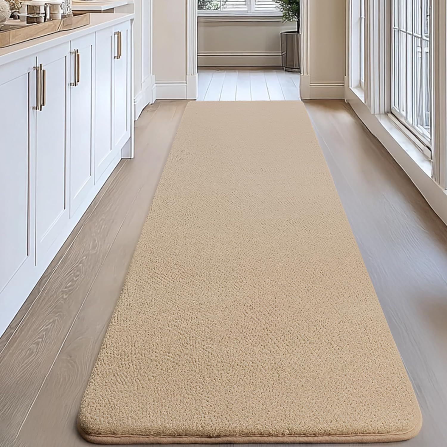Large Modern Runner Rugs for Living Room Bedroom, 2X8 Feet Beige Ultra Soft Thickened Memory-Foam Indoor Rug, Comfy Aesthetic Solid Minimalist Carpets for Girls Boys Nursery Dorm Home Decor - Image 3