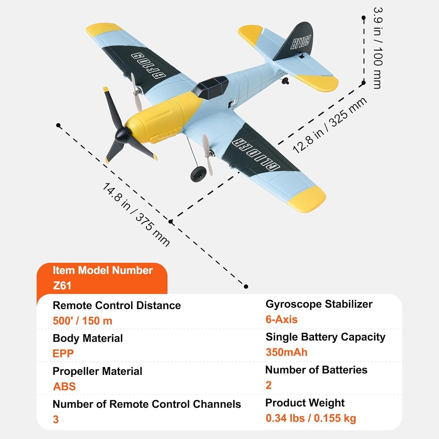 RC Plane, 2.4GHZ 3 Channel RC Airplane with 6-Axis Gyro Stabilizer&2 Batteries, Ready to Fly BF-109 Fighter Aircraft Plane Toy for Adults Beginners Kids Birthday/Xmas Gift - Image 8
