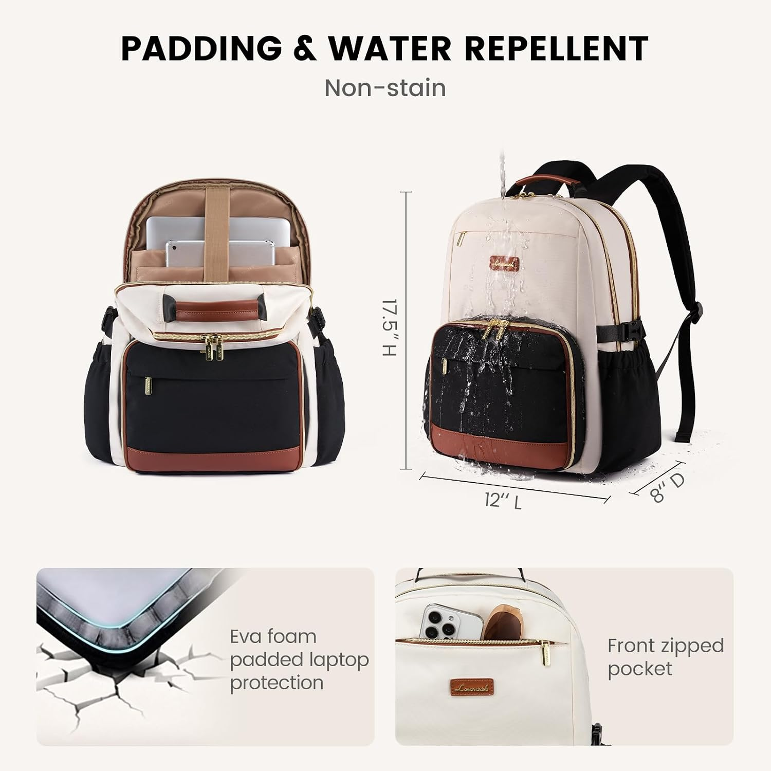 Lunch Backpack with Lunch Compartment,15.6Inch Laptop Work Travel Insulated Cooler Backpack,Waterproof College Teacher Lunch Bag Box with Tumbler Holder,Gifts for Men Women,Khaki-Coffee-Black - Image 5