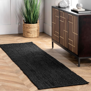 2X6 Rigo Jute Hand Woven Area Rug, Black, Solid Farmhouse Design, Natural Fiber, for Bedroom, Living Room, Dining Room, Hallway, Office, Kitchen, Entryway