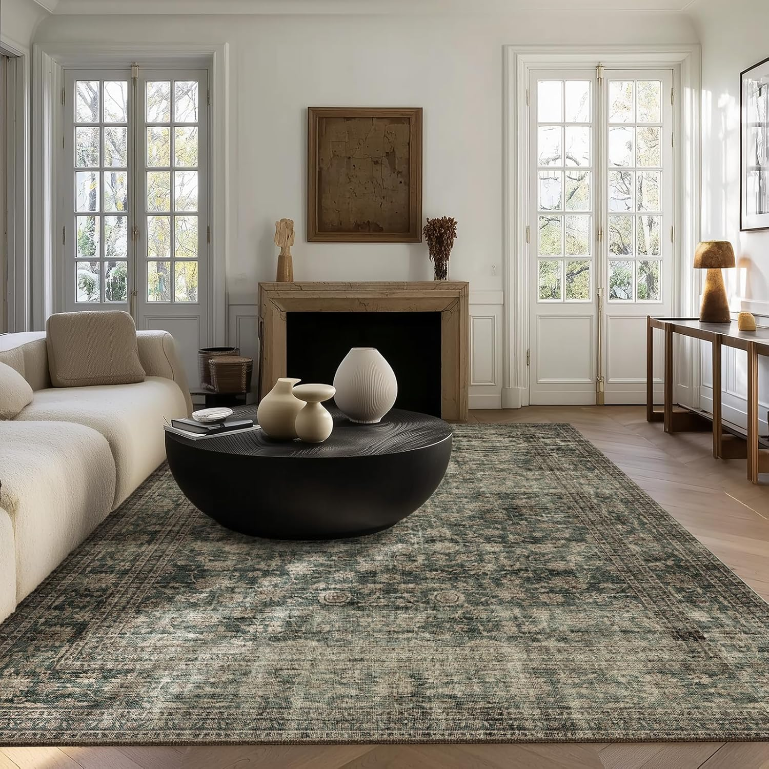 Washable Living Room Area Rug: 6X9 Area Rugs for Bedroom Vintage Stain Resistant Non Slip Low Pile Lightweight Boho Carpet for Kitchen Dining Room Farmhouse Kids Room Nursery - Image 2