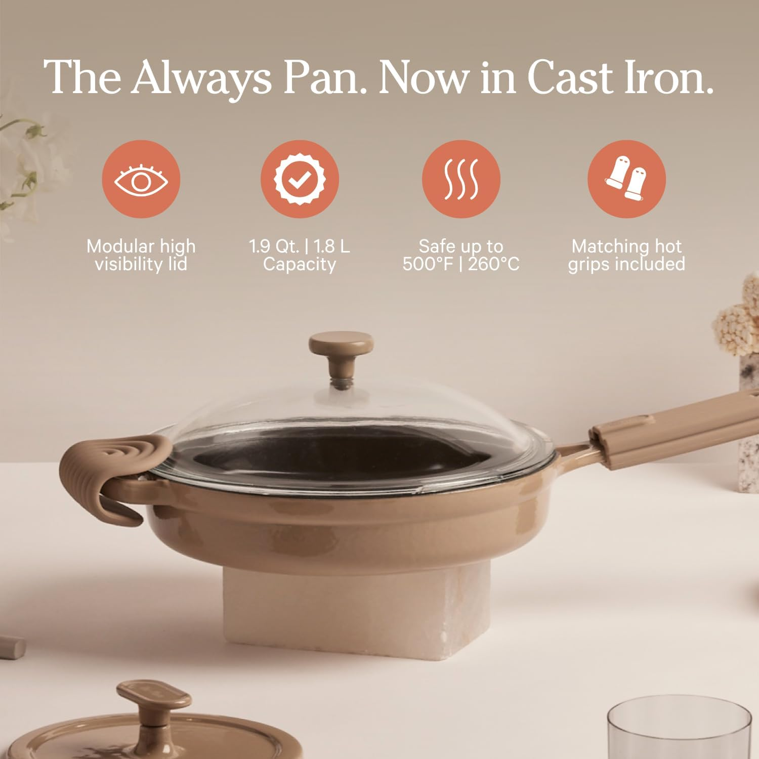 Our Place Cast Iron Always Pan | Premium Enameled, Toxin-Free Surface | 10-Inch 8-In-1 Multifunctional Cookware System | Lid, Handle Covers | Heavy Duty Skillet | Oven & High Heat Safe | Steam - Image 2