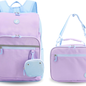 Junior Set Kids Backpack with Lunch Box. School Bookbag and Lunch Bag, Purple