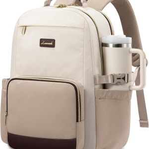 Laptop Backpack for Women with Pouch Pocket for Large Capacity Cup,18 Inch Laptop Computer Bag Travel Backpack Purse,Waterproof Work Business College Teacher Backpack,Beige-Nude-Logam Plum