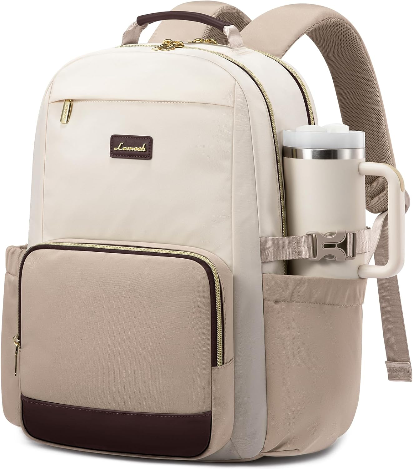 Laptop Backpack for Women with Pouch Pocket for Large Capacity Cup,18 Inch Laptop Computer Bag Travel Backpack Purse,Waterproof Work Business College Teacher Backpack,Beige-Nude-Logam Plum