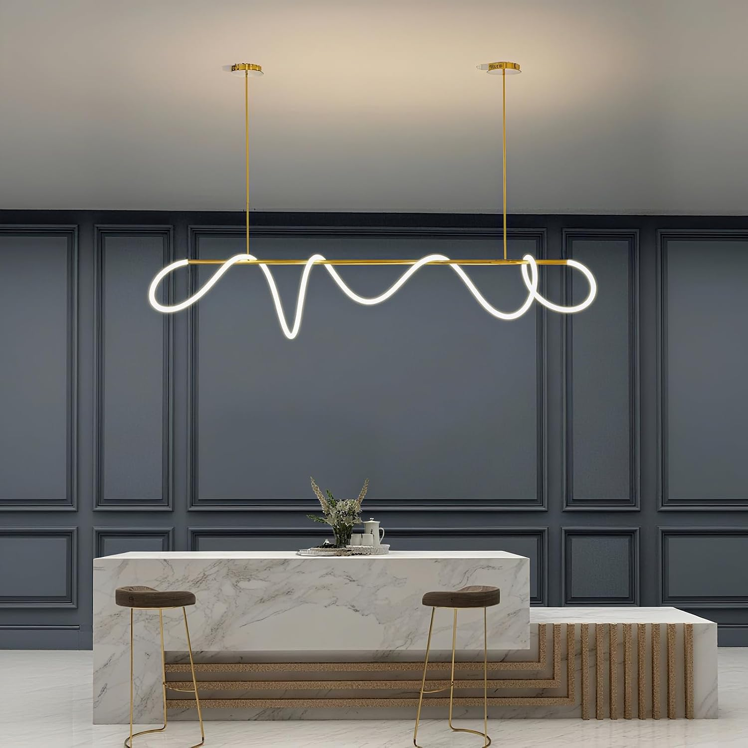 Modern Pendant Lights,Pendant Lights Kitchen Island,Remote Control Dimmable Chandelier Lights,Adjustable Height Led Pendant Light,For Dining Room,Billiard Room Chandeliers (Gold, 47.25In) - Image 5