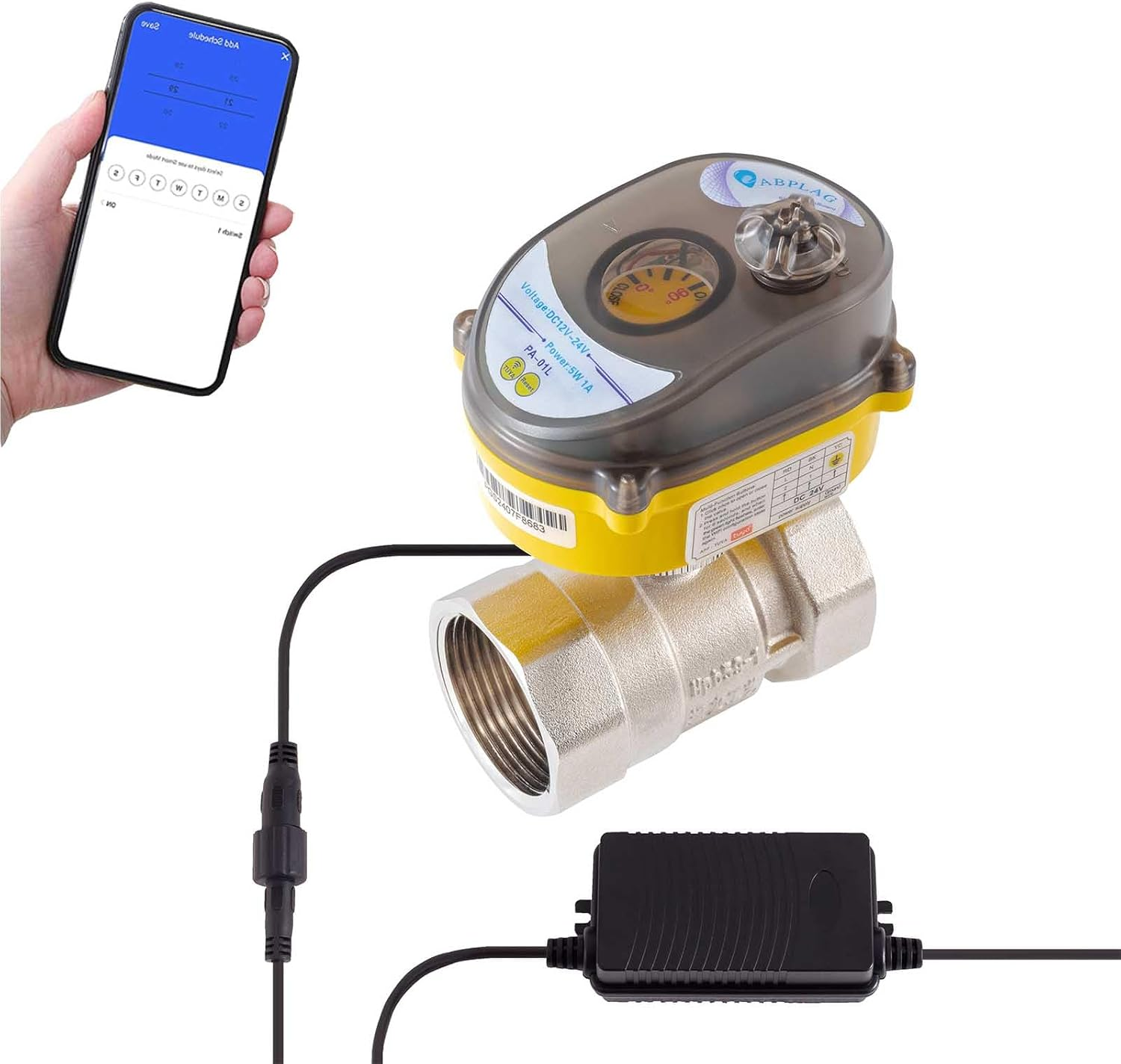 Smart Electric Ball Valve 3/4 Inch Tuya APP Smart Wifi Water Shut-Off Valve, 24V Electric Actuator AC110V-230V Power Adapter and Automatic Return Water Setting. Smart Timing Water Valve DN20MM