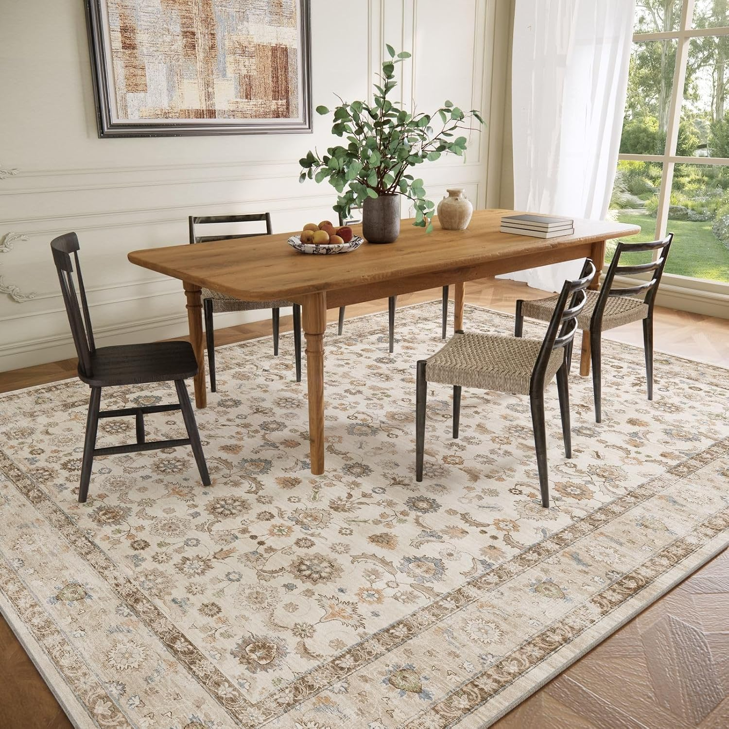 Washable Area Rugs for Living Room: 8X10 Bedroom Rug Boho Vintage Area Rug Stain Resistant Non Slip Low Pile Lightweight Soft Carpets for Dining Room Kitchen Nursery Kids Room Playroom Home Office - Image 5