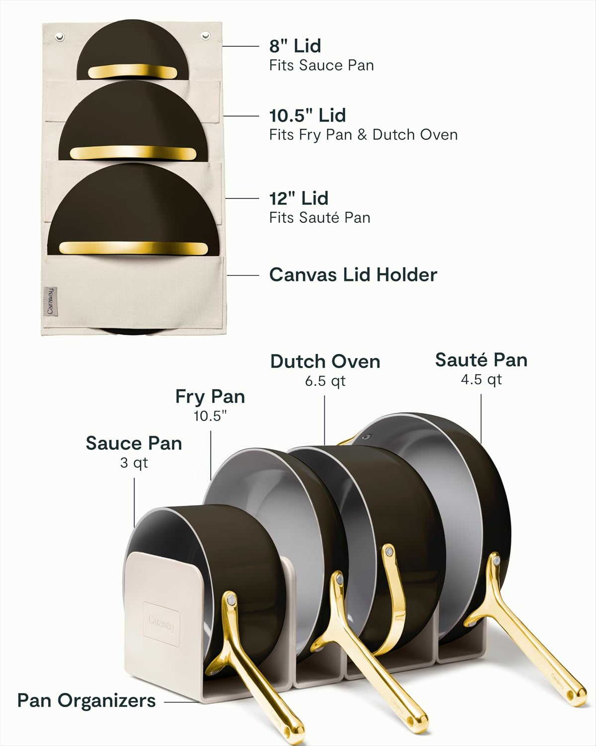 Caraway Non-Stick Ceramic Cookware Set (12 Piece) Pots, Pans, Lids and Kitchen Storage - PFAS & PFOA Free - Oven Safe Pan Set & Compatible with All Stovetops - Black - Image 3