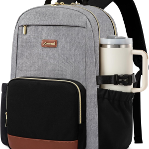 Laptop Backpack for Women with Pouch Pocket for Large Capacity Cup,17 Inch Teacher Nurse College Work Backpack Purse,Waterproof Laptop Bag Computer Back Pack for Travel, Grey-Black-Brown