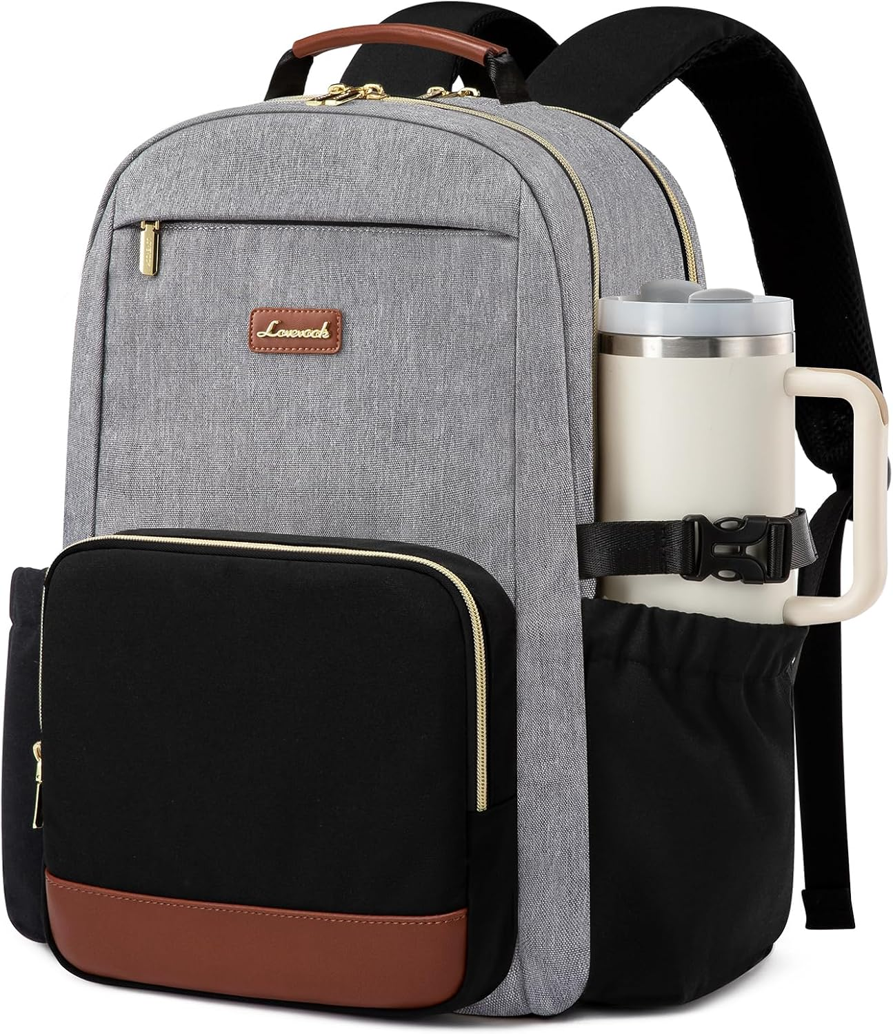 Laptop Backpack for Women with Pouch Pocket for Large Capacity Cup,17 Inch Teacher Nurse College Work Backpack Purse,Waterproof Laptop Bag Computer Back Pack for Travel, Grey-Black-Brown