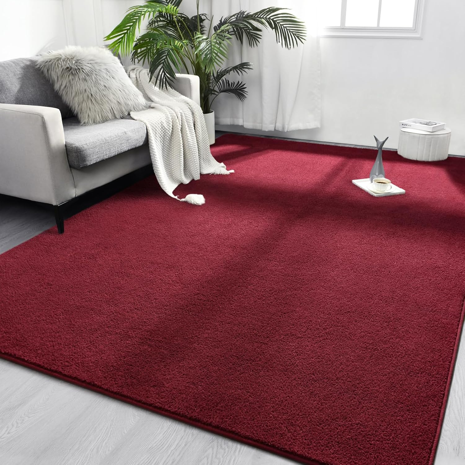 Area Rugs for Bedroom Living Room, 6X9 Rose Red Super Soft Comfy Thickened Memory-Foam Indoor Carpets, Modern Aesthetic Minimalist Carpet for Boys Girls Adults Apartment Nursery Home Décor
