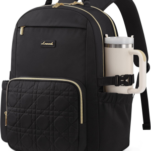 Laptop Backpack for Women with Pouch Pocket for Large Capacity Cup,17 Inch Teacher Nurse College Work Backpack Purse,Waterproof Laptop Bag Computer Back Pack for Travel,Black+Wicker Pattern