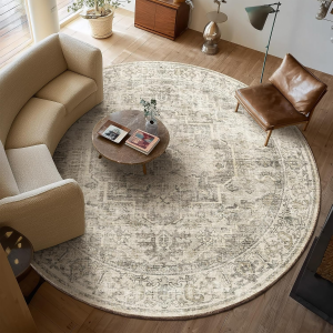 6Ft Washable round Rugs for Bedroom: Circle Living Room Rug Vintage Non Slip Low Pile Soft Faux Wool Non Shedding Boho Circular Rug for Entryway Kitchen Bathroom Office College Dorm Nursery Indoor