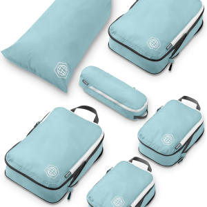 Compression Packing Cubes for Travel, 6-Piece Lightweight Packing Cubes Set for Carry-On Luggage & Backpacks –  (Dusty Teal/White)