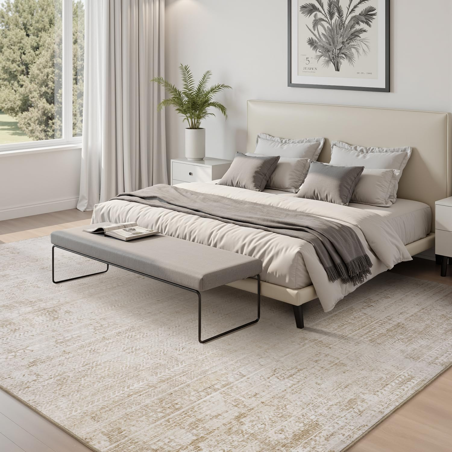 5X7 Area Rugs for Living Room Non Slip Machine Washable Rug Distressed Abstract Soft Indoor Carpet Neutral Boho Rug for Bedroom Dining Room Playroom Office, Beige - Image 4