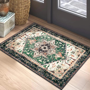 Washable Area Rug, 2X3 Small Entryway Rug Non-Slip Boho Vintage Rug with Rubber Backing, Low Pile Faux Wool Soft Distressed Floor Carpet for Indoor Door Mat, Kitchen, Laundry Bathroom