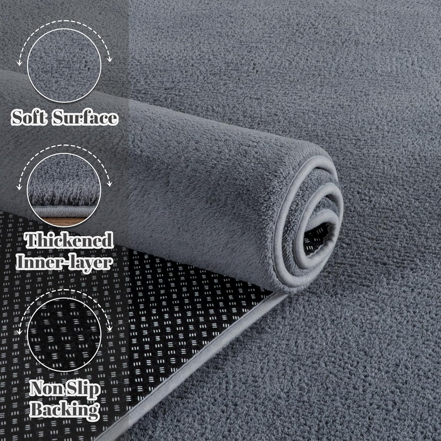 Large Modern Area Rugs for Living Room Bedroom, 5X8 Feet Grey Ultra Soft Thickened Memory-Foam Indoor Rug, Comfy Aesthetic Solid Minimalist Carpets for Girls Boys Nursery Dorm Home Decor - Image 6
