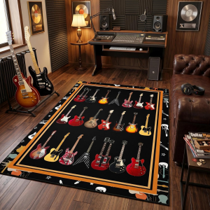Guitar Area Rug 4X6 Ft | Guitar Pattern, for Music Room & Studio, Rock Electric Guitar Design